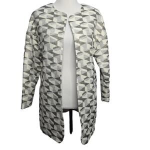 FRNCH Open Jacket Metallic Ivory Silver Gold Small Medium Anthropologie Pockets